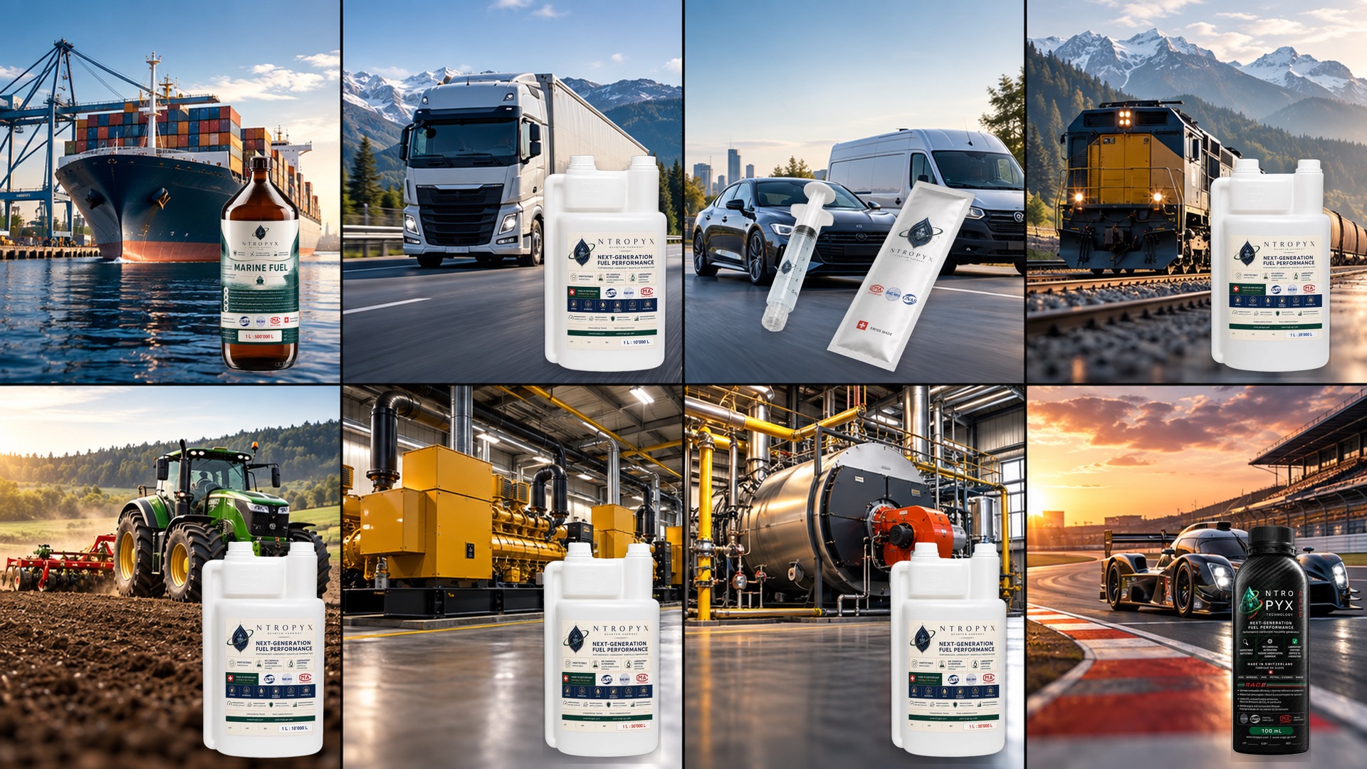NTROPYX across its eight sectors: marine shipping, road freight, cars and light vans, rail, agriculture and forestry, power generation, heating and industrial, race