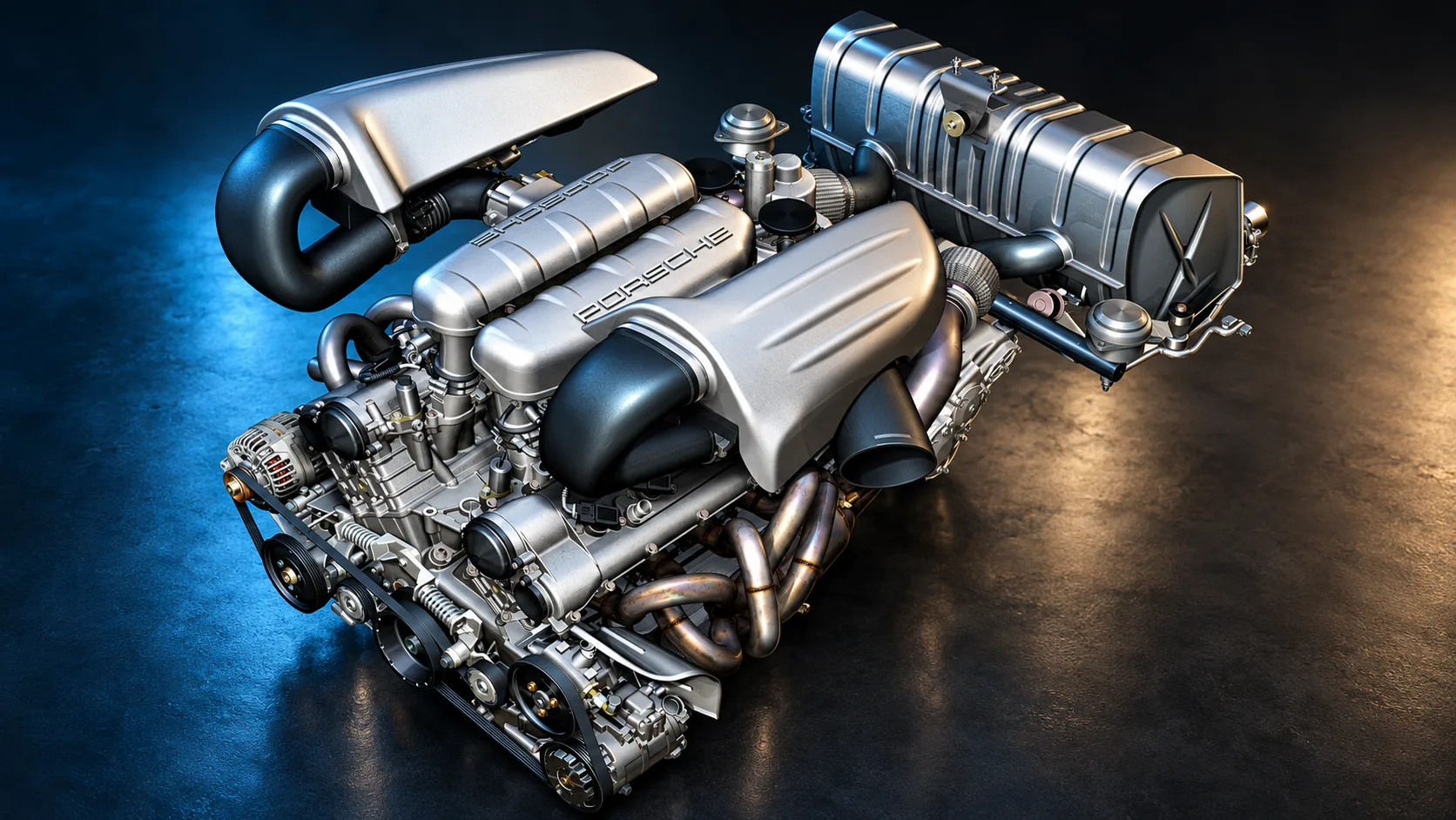 V10 engine under graphite light